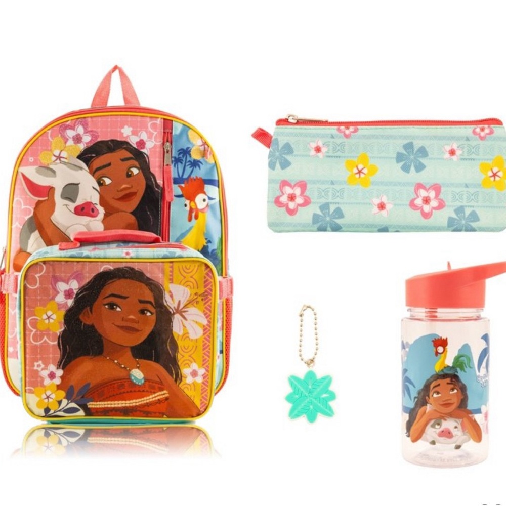 NWT: Disney 2L 16"' 5pc Kids' Lunch Set with Backpack - Orange/Blue Backpack Set